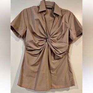 New York & Company Beige Twist Front Blouse